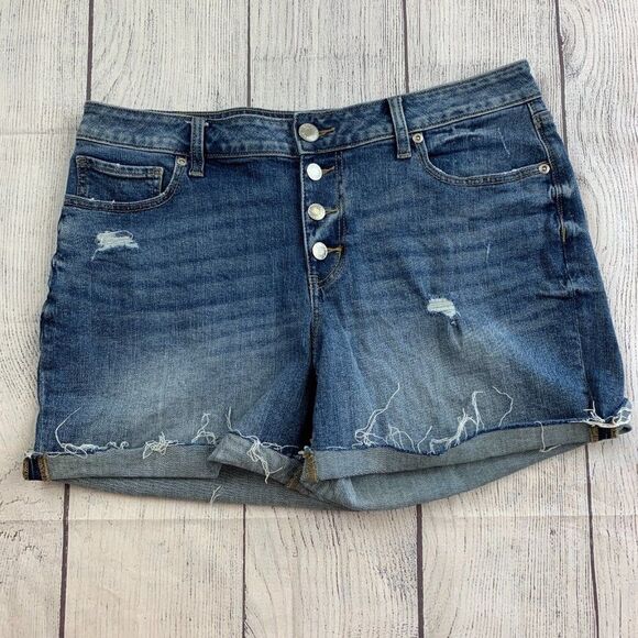 Maurices Jean Shorts sz 14 Inseam 5" Stretch Mid Rise Button Fly Cuffed - Picture 1 of 13